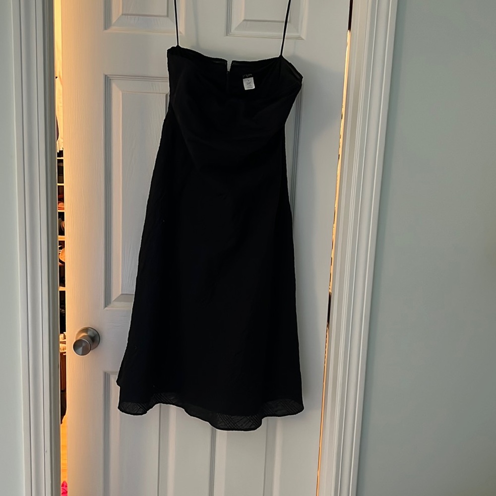 Black strapless J. Crew dress
